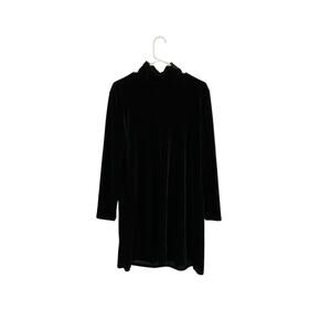 DJ Int'l VTG 90s Black Velvet Turtleneck Fit & Flare Dress Size Large Stretch